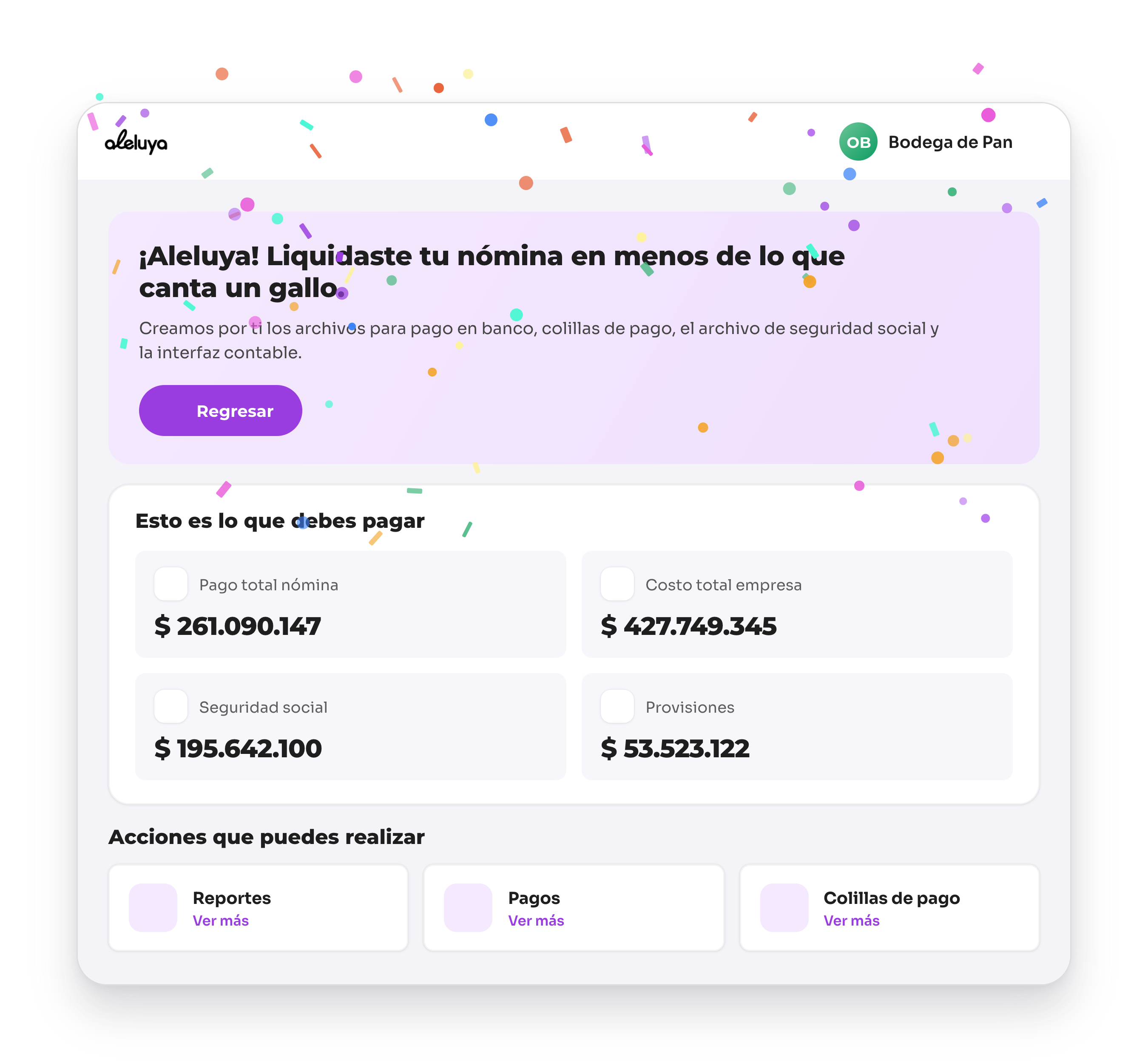 Liquidación de nómina rápida en Aleluya